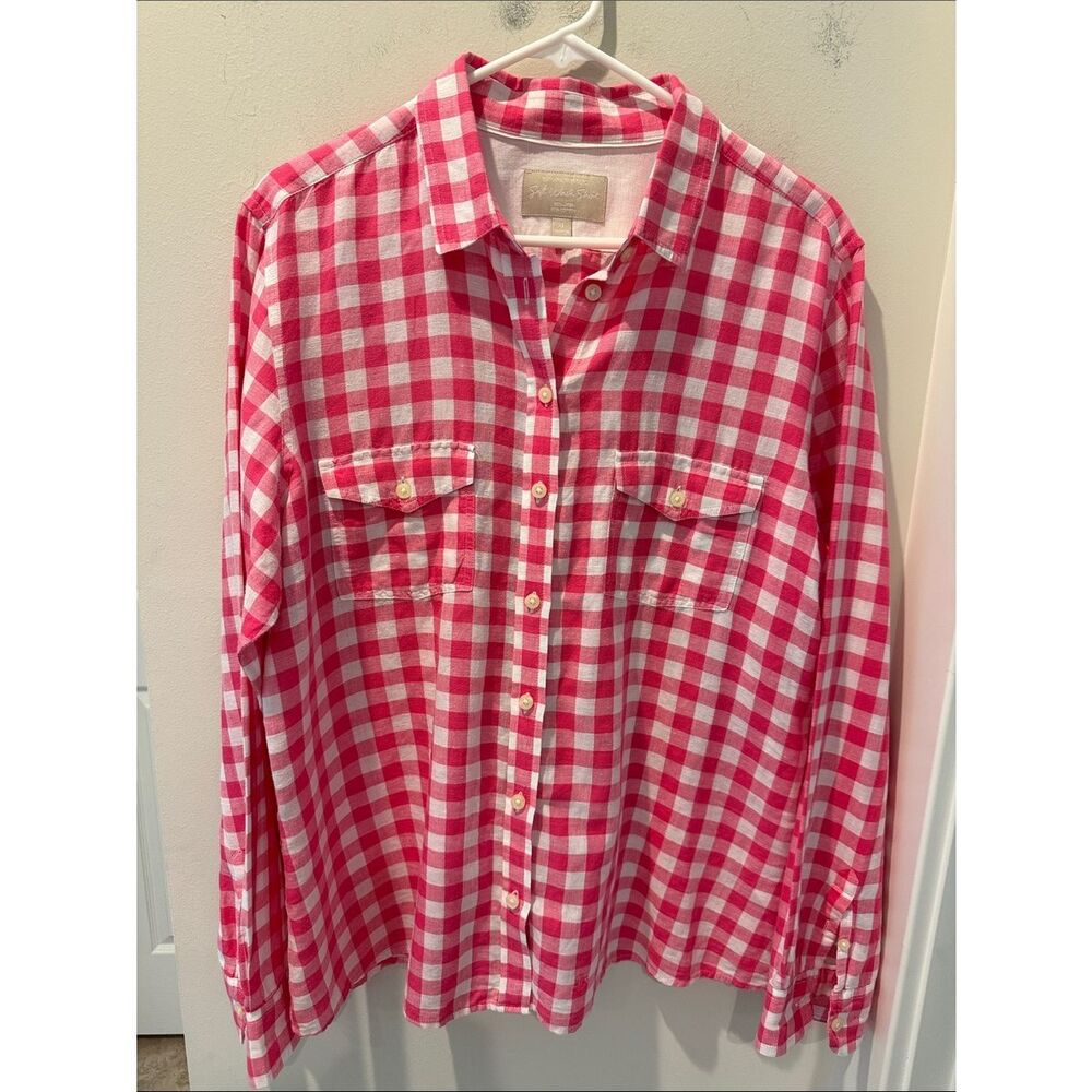 Banana Republic Soft Wash Pink and White Gingham Linen blends Shirt size XL